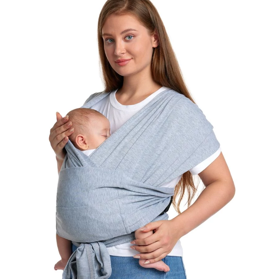 Momcozy Baby Wrap Babahordozó kendő szürke színben